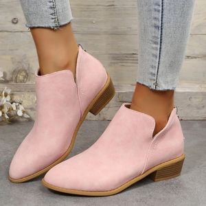 Western Cut Out Ankle Bootie Light Pink Chukka Boot Faux Suede Vegan Leather